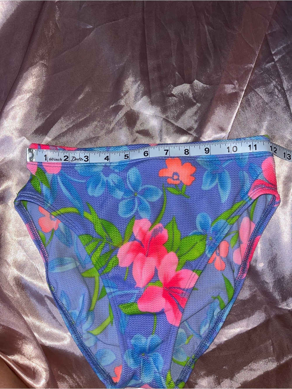 Floral High-Waist Bikini Bottom in Blue and Pink - Picture 3 of 5